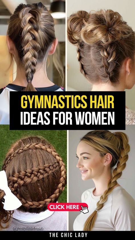 Perfect Gymnastics Hairstyles for Your Next Competition! Girls Gymnastics Hairstyles, Hairstyles For Gymnastics Practice, Dance Performance Hairstyles, Gymnastics Hair For Meets, Gymnastic Hairstyles For Kids, Gymnastics Hairstyles For Competition, Gymnastics Competition Hair, Gymnastics Meet Hair, Gymnastics Hairstyles