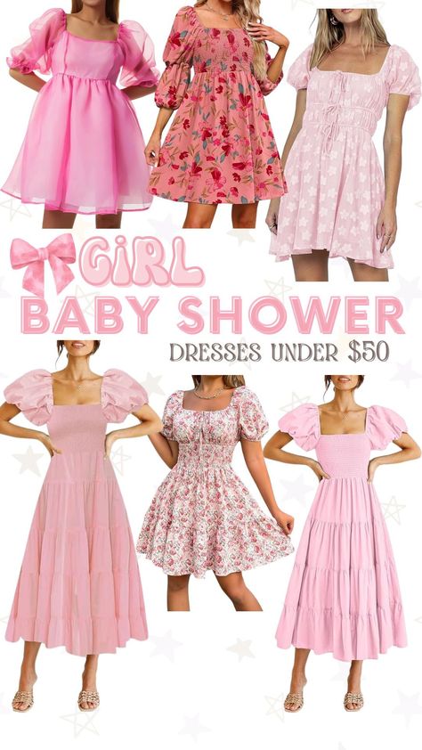 Baby girl baby shower dress, baby girl baby shower, baby shower guest dress ideas, baby shower dress inspo, affordable baby shower dresses, what to wear to a baby shower #babyshower #babygirl Baby Shower Guest Dress, Baby Shower Dress Ideas, Pink Baby Shower Dress, Babyshower Dress, Baby Shower Outfit Ideas, Gender Reveal Dress, Baby Shower Dress, Dress Baby Girl