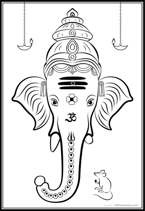 Free Download Hindu God Lord Ganesha Vector Image. Karpaga Vinayagar, Scrapbook Overlay, Ganesha Drawing, Ganesh Art Paintings, Wedding Drawing, Paper Crafts Magazine, Background Designs, Lord Ganesha Paintings, Ganesh Art