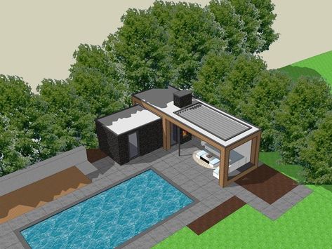 Pool Gazebo, Modern Pool House, Pool House Designs, Small Pool Design, Back Porch Ideas Covered, Backyard Pool Landscaping, Modern Pools, Pool Lounge, Back Porch Ideas