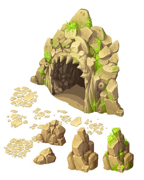 Cave entrance and stones by Ainama on deviantART Cave Entrance, Piskel Art, Props Concept, Casual Art, 2d Game Art, Isometric Art, Game Concept Art, Game Concept, Game Inspiration