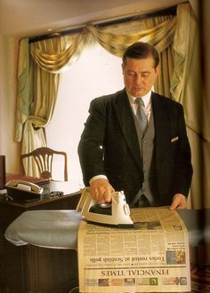 English butlers iron newspapers? Yes. To dry the still wet ink so Lord Grantham doesn't get ink on his fingers and clothes. English Gentleman, English Manor, Chateau France, Butler's Pantry, Financial Times, Stately Home, The Plaza, English Style, Downton Abbey