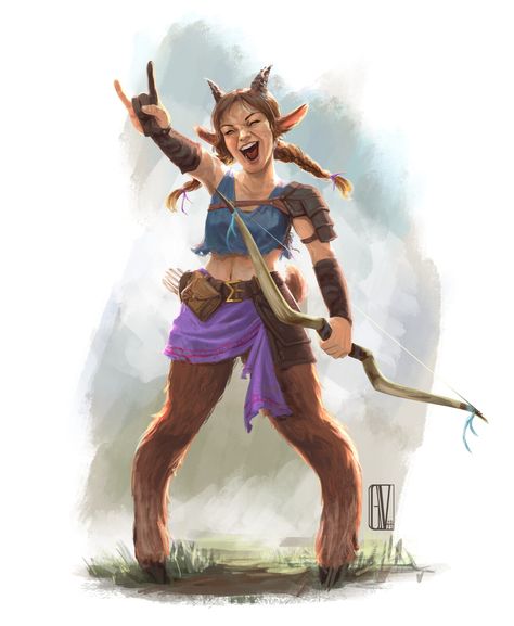 Satyr Female, Satyr Bard, Female Centaur, Dnd Races, Fantasy Races, Dnd Art, Dnd Characters, Character Portraits, Creature Art