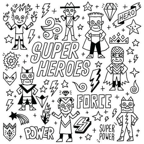 Doodle Superhero, Success Doodle Art, Superhero Doodles, Superhero Line Art, Wonder Doodles, Kid Doodles, Motivating Doodle Art, Doodle Illustrations, Sketch Board