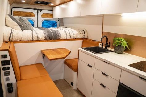 8 Likes, 0 Comments - Camper Bible (@camperbible) on Instagram: “Such a clean design 🌴 FOLLOW @camperbible for Daily Van Content 💙 📸:@verticalvans #campervan…” Promaster Conversion, Promaster Camper Van, Van Layout, Grey Water System, Large Fridge, Ski Storage, Ram Promaster, Foldable Table, Electric Water Heater