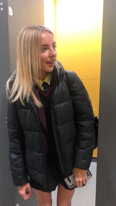 Jackets For School, Winter Uniform, Winter School Uniform, British School Uniform Aesthetic, British Private School Aesthetic, Privet School Aesthetic Girl, Black North Face Puffer, British School Uniform Aesthetic Girl, British School Uniform Girl