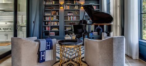 Rice Boulevard | Elizabeth Garrett Interiors | Houston Interior Design Music Room Interior Design, Small Piano Room, Music Room Interior, Piano Room Design, Grand Piano Room, Piano Room Decor, Piano Living Rooms, Piano Lounge, Music Room Design