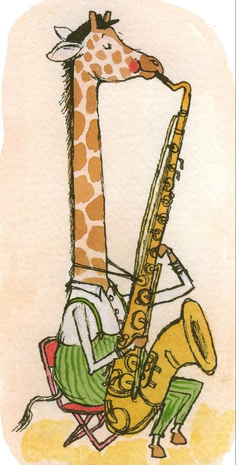 Animals Playing Instruments, Animals Playing, Giraffe Pictures, Giraffe Illustration, Personal Illustration, Saxophones, Music Drawings, Music Illustration, Music Painting