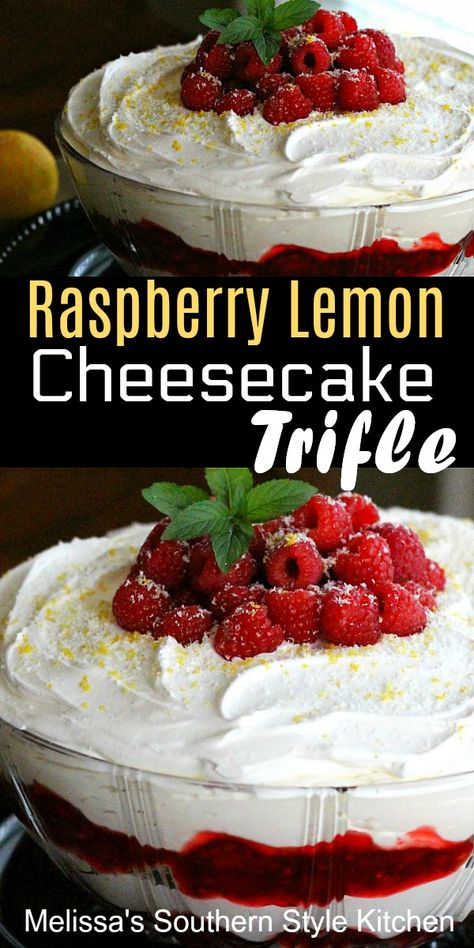 Raspberry Lemon Cheesecake, Trifle Bowl Recipes, Raspberry Trifle, Trifle Dessert Recipes, Cheesecake Trifle, Trifle Pudding, Cake Mug, Trifle Desserts, Layered Desserts