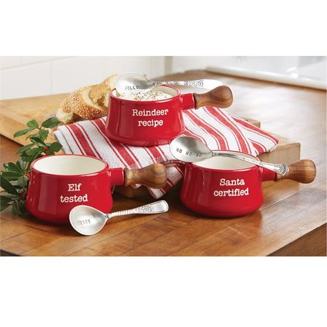 Holiday Red Dipping Pot Sets | Mud Pie Mud Pie Christmas, Pie Christmas, Red Ceramic, Kitchen Display, Santa Suits, Santa's Elves, Christmas Plates, Holiday Red, Display Storage