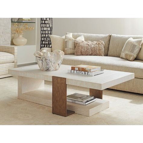 Barclay Butera Carmel Coffee Table & Reviews | Wayfair White Cocktail Tables, Shelf Coffee Table, Wood Cocktail Table, Barclay Butera, Lexington Home, Floor Shelf, White Oak Wood, Lexington Furniture, Decorative Metal