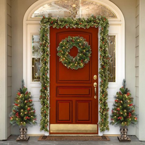 12 Beautiful Holiday Wreaths No One Will Ever Guess You Bought on Amazon Pre Lit Garland, Christmas Door Decoration, Artificial Christmas Wreaths, Christmas Front Doors, Diy Christmas Decorations, Christmas Porch Decor, Holiday Door, Christmas Garden, Outdoor Christmas Lights