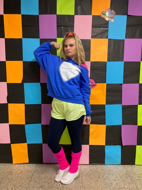 80s And 90s Outfits, 80’s Workout, 80s Workout Outfit, 80s Windbreaker, 80s Workout, Homecoming Week, Spirit Week Outfits, Parade Float, 80s Outfit