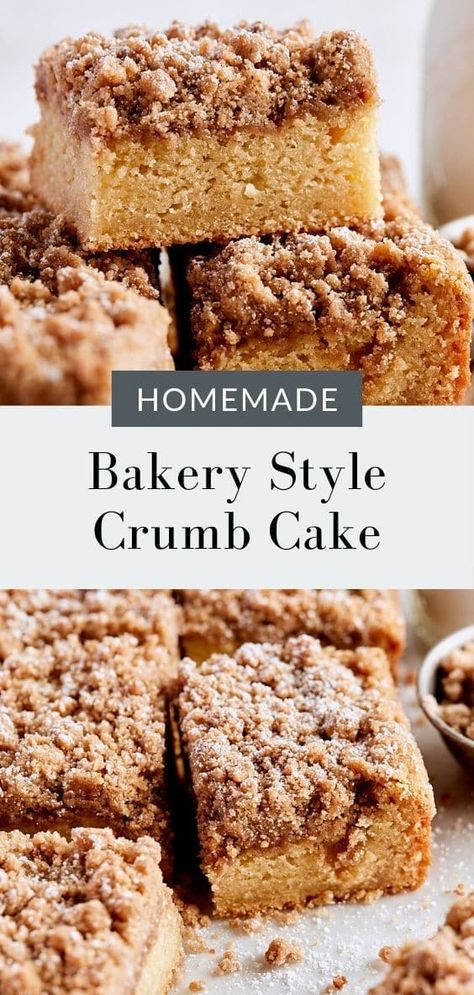 This New York-style crumb cake with sour cream is equal parts soft, moist cake and buttery crumb topping. Perfect for breakfast or dessert! Cake With Sour Cream, Family Dessert Recipes, Bakery Style Blueberry Muffins, Blueberry Crumb Cake, Crumb Coffee Cakes, Breakfast Coffee Cake, Desserts With Few Ingredients, Crumb Cake Recipe, Coffee Cake Muffins