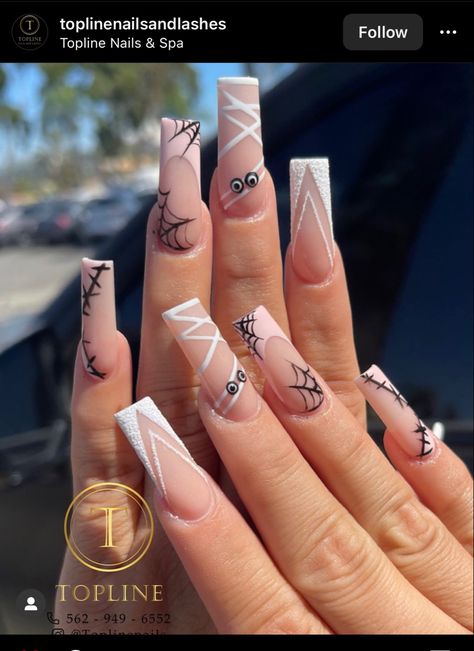 October Acrylic Nail Ideas, Uñas Halloween Aesthetic, October Nails 2024, October Nails Ideas, Spooky Nail Designs, Spooky Halloween Nails, Spooky Nail, Holiday Pottery, Horror Nails