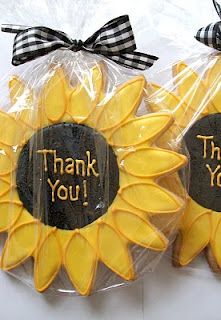 Favors -- kind of like this, but without the writing, and swap in purple personalized ribbon and lace ribbon Purple Sunflower, Yellow Wedding Colors, Sunflower Cookies, Sunflower Wedding Decorations, Sunflower Centerpieces, Sunflower Party, Sunflower Baby Showers, Sunflower Themed Wedding, Sunflower Bridal Shower