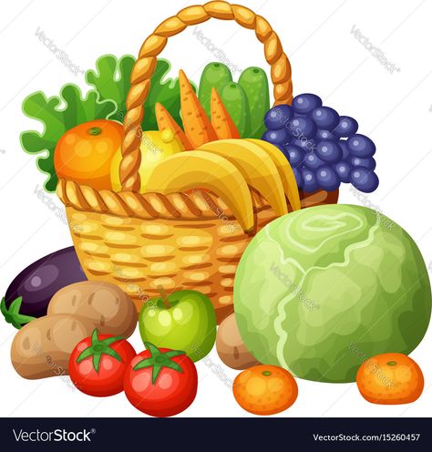 Fruits And Vegetables Cartoon, Fruits And Vegetables Drawing, Draw Vegetables, Fruit Basket Drawing, Basket Cartoon, Animal Masks For Kids, Vegetable Drawing, Fruit Art Drawings, Vegetable Cartoon