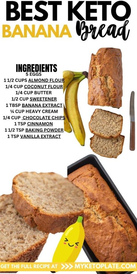 This keto banana bread with almond flour is moist, buttery, and packed with banana flavor. Discover how to make this top-notch low carb banana bread recipe, featuring a secret ingredient. Each slice has only 3g net carbs! Banana Recipes Keto, Keto Banana Recipes, Easy Keto Banana Bread, Keto Banana Nut Bread, Keto Bannan A Bread Recipe, Keto Banana Bread Almond Flour, Kept Banana Bread, Flourless Banana Bread Recipe, Banana Bread With Almond Flour