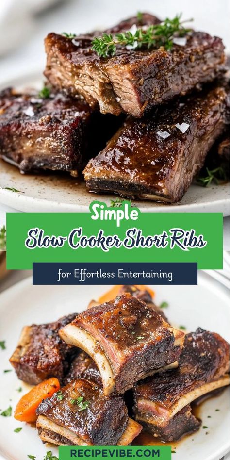 Discover an easy Slow Cooker Short Ribs Recipe that transforms tough meat into tender, flavorful goodness. Perfect for dinner, this recipe requires minimal prep and delivers a comforting meal your family will love. Slow Cooker Short Ribs Recipe, Short Rib Recipes Crockpot, Ribs Slow Cooker, Slow Cooker Short Ribs, Short Ribs Slow Cooker, Slow Cooker Dinner Recipes, Slow Cooker Ribs, Short Ribs Recipe, Slow Cooker Recipe