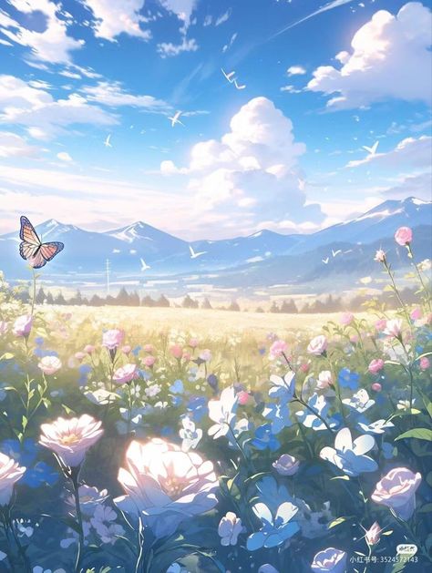 Anime Flower, Iphone Wallpaper Images, Cool Wallpapers Art, Creative Artwork, Beautiful Landscape Wallpaper, Fantasy Aesthetic, Landscape Illustration, Pastel Background, Anime Scenery Wallpaper