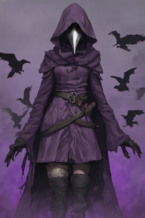 Plague Doctors Art, Witchsona Character Design, Female Plague Doctor Character Design, Grave Domain Cleric Dnd, Pastor Character Design, Masked Female Character Art, Blind Dnd Character, Witch Cosplay Ideas, Doctor Rpg