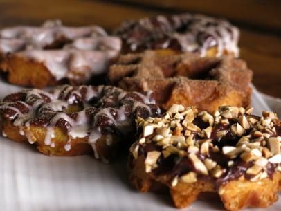 Waffle Donut Recipe, Waffle Donuts, Fried Toast, Bobby Flay Recipes, Donuts Recipe, Bobby Flay, Cooking Channel, Chocolate Cinnamon, Waffle Iron