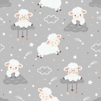 Premium Vector | Vector kawaii cute sheeps seamless pattern design for paper goods background wallpaper wrapping printin Sheep Wallpaper, Kawaii Pattern, Happy Elephant, Eid Crafts, Baby Sheep, Cool Backgrounds Wallpapers, Cute Sheep, Child Baby, Pattern Baby