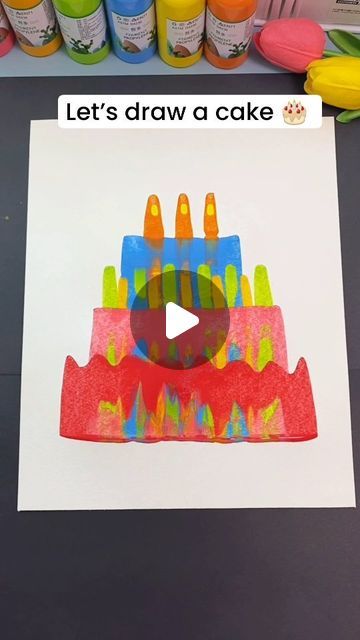 Paper Craft Ideas on Instagram: "Learn how to draw a cake with ease using this simple and creative method. Follow along to create a beautiful cake design with minimal effort, perfect for any occasion. This technique will help you achieve a charming and professional-looking cake drawing, adding a touch of creativity to your art." Paint Cake Design, Magical Paintings Easy, Cake Acrylic Painting, Painting Cake Ideas, Cake Painting Art, Simple Art For Kids, Birthday Painting Ideas, Art Cake Ideas, Birthday Cake Painting