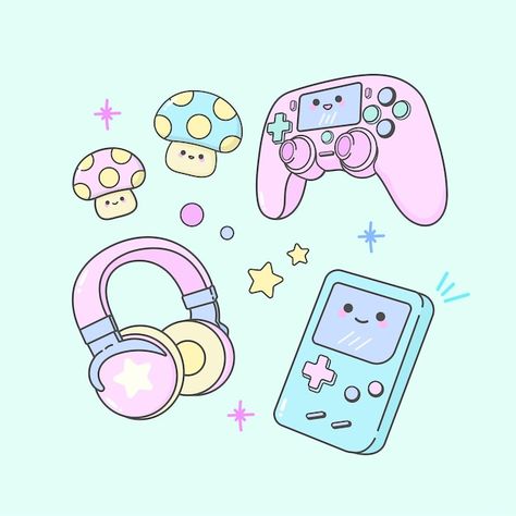 Game Controller Tattoo Small, Game Controller Illustration, Kawaii Vector Art, Video Game Characters Drawings, Gamer Widget, Nintendo Switch Dibujo, Gaming Controller Aesthetic, Games Drawing Ideas, Gamer Branding