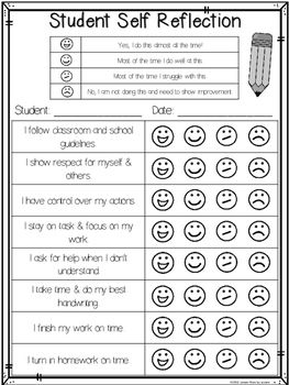 Student Self Reflection, School Behavior Chart, Student Self Evaluation, Classroom Behavior Chart, Student Self Assessment, Open Ended Questions, Health And Physical Education, Behavior Interventions, Feedback For Students