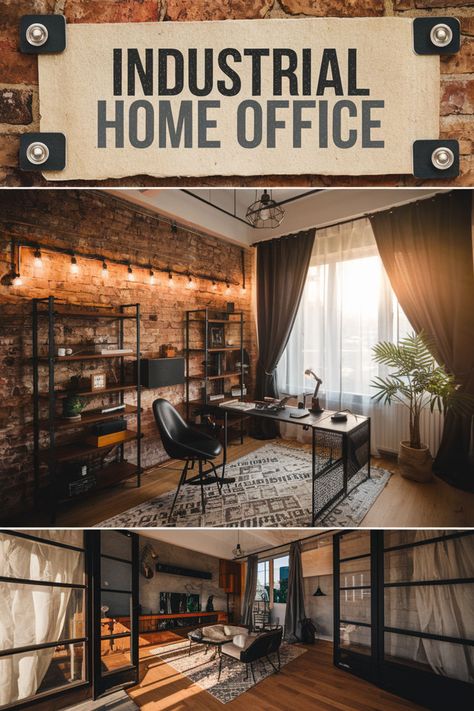 Industrial Study Room, Steampunk Decor Diy, Industrial Home Office Design, Men’s Home Office, Industrial Diy Projects, Wood And Metal Furniture, Industrial Home Office, Wood And Metal Desk, Industrial Home Offices