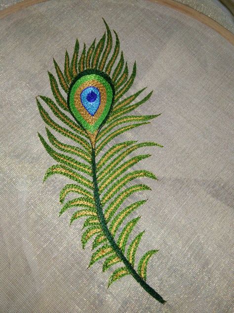 Peacock feather embroidery Peacock Feather Embroidery, Peacock Embroidery Designs, Feather Embroidery, Simple Embroidery Designs, Motifs Perler, Hand Embroidery Videos, Embroidery Works, Hand Work Embroidery, Embroidery Neck Designs