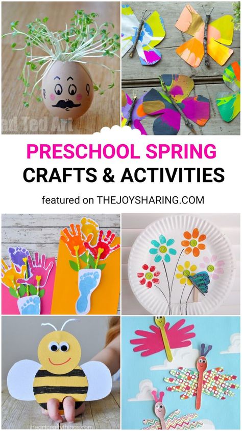 Lots of easy spring crafts and activities for preschool kids. #thejoyofsharing #preschool #preschoolcrafts #spring #springcrafts #kindergarten #artsandcrafts #teachersfollowteachers #artteacher #earlychildhoodeducation #prek #montessori #homeschooling #kidscrafts #craftsforkids #kidsactivities #papercrafts #handprintcrafts @4joyofsharing Rainbow Craft Ideas, Preschool Spring Crafts, Insects Crafts, Spring Science Experiments, Easy Spring Crafts, Spring Bugs, Spring Science, Babysitting Ideas, Spring Flower Crafts