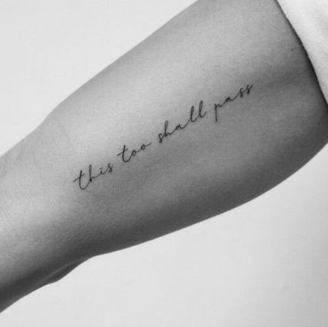 Tiny Word Tattoos With Meaning, This Too Shall Pass Cursive Tattoo, Phrase Tattoos Placement, Small Lettering Tattoo, Dainty Cursive Tattoo, This Too Shall Pass Quote Tattoo, Dainty Word Tattoos, Small Text Tattoo, Just Breathe Tattoo