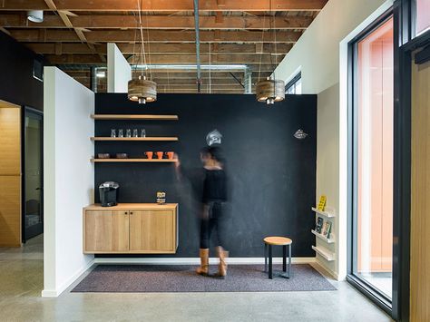 Designed by Fieldwork Design, this homey dental office was once an old wood shop so the designers wanted to honor the industrial character the building had. Office Waiting Rooms, Dental Design, Dental Office Design, Dentist Office, Medical Design, Clinic Design, Medical Office, Dental Office, Office Inspiration