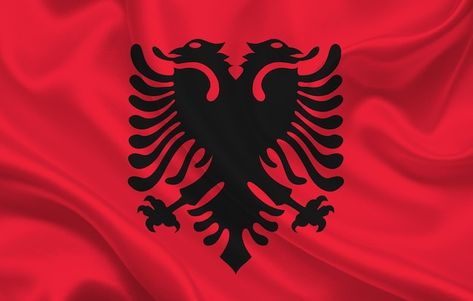 Premium Photo | Albania flag 3d Albania Flag, Flag Photo, Flag Country, Childrens Hats, Travel Locations, A Background, Albania, Premium Photo, Silk Fabric