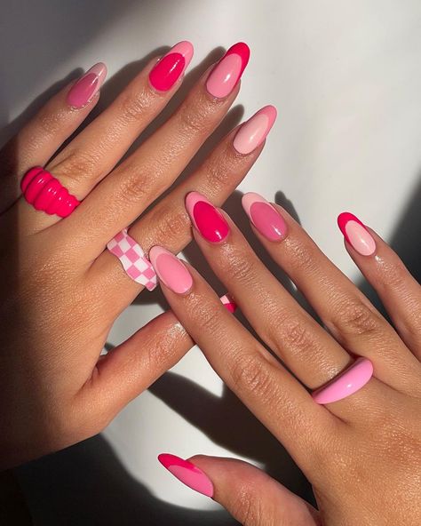 Aesthetic Almond Nails, Nails 23, Paznokcie Hello Kitty, Pink Wedding Nails, 40 Aesthetic, Almond Gel Nails, Pink Tip Nails, Barbie Nails, Kutek Disney