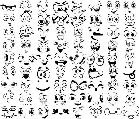 Cartoon Faces Expressions, Face Clipart, Face Cartoon, Doddle Art, Emotion Faces, Emoji Face, Comic Face, Cartoon Eyes Drawing, Easy Art For Kids