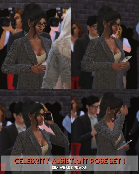 Sims 4 Interview Poses, Sims 4 Celebrity Poses, Sims 4 Celebrity, Celebrity Poses, Commercial Ideas, Lotes The Sims 4, 4 Poses, Personal Assistant, Cc Sims