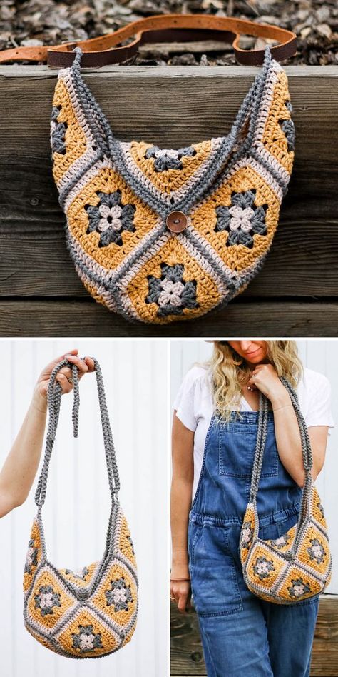 Crochet Crossbody Purse Pattern Free, Colorful Crochet Bag, Crochet Purse Free Pattern, Granny Crochet Bag, Crochet Crossbody Bag Pattern, Crocheted Purses, Sac Granny Square, Granny Square Häkelanleitung, Crossbody Bag Pattern