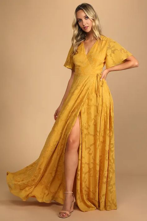 burntout floral - Lulus Search Mustard Bridesmaid Dresses, Marigold Dress, Mothers Gowns, Crown Drawing, Mustard Yellow Dresses, Gold Maxi Dress, Floral Bridesmaid Dresses, Romantic Academia, Max Dress