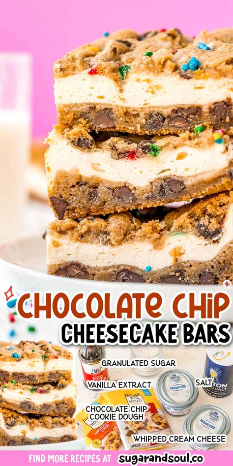 Cream Cheese Cookie Dough Bars, Chocolate Chip Cheesecake Bars Easy, Store Bought Cookie Dough Recipes, Chocolate Chip Cream Cheese Bars, Chocolate Chip Sandwich Cookies, Cookie Dough Cheesecake Bars, Chocolate Chip Cookie Dough Recipe, Chocolate Chip Cookie Dough Cheesecake, Chocolate Chip Cheesecake Bars