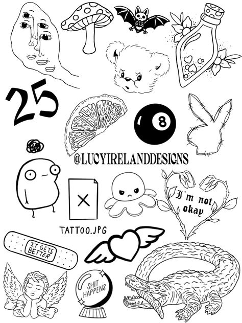 Flash Art Doodles, 2023 Flash Tattoo, Mini Tattoo Flash Sheet, Fun Flash Tattoo Ideas, Easy Flash Art, Beginner Tattoo Flash, Cute Flash Tattoo Designs, Trendy Flash Tattoos, Simple Flash Tattoo Designs