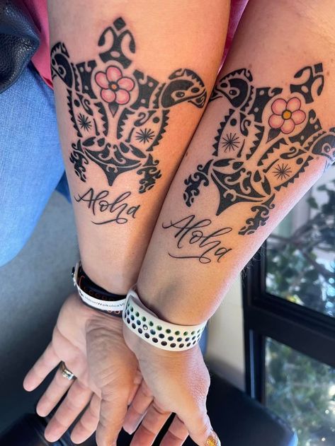 Matching Turtle Tattoo's in Hawaii with tribal artwork Matching Turtle Tattoos, Turtles Tattoo, Turtle Tattoos, Cute Couple Tattoos, Turtle Tattoo, Matching Tattoos, Couple Tattoos, Tattoos And Piercings, Turtles