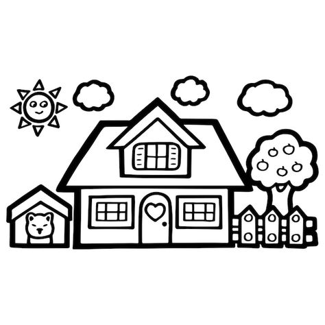 Single cute house coloring page for kids | Premium Vector #Freepik #vector #house #house-illustration #neighborhood #house-line Dream House Drawing, House Drawing For Kids, House Coloring Pages, Cool Easy Drawings, Boy Coloring, House Colouring Pages, Beautiful Flowers Photography, Disney Princess Images, Happy House