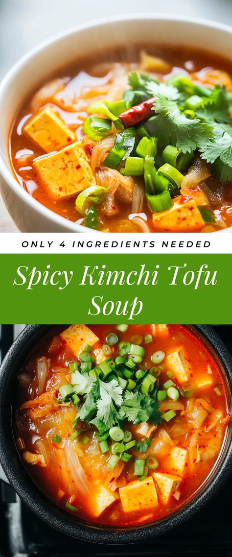 Image for Spicy Kimchi Tofu Soup Winter Tofu Recipes, Healthy Tofu Soup, Tofu Soup Recipes Easy, Asian Tofu Soup, Tofu Soup Recipes, Kimchi Tofu Soup, Kimchi Soup Recipe, Spicy Kimchi, Udon Soup