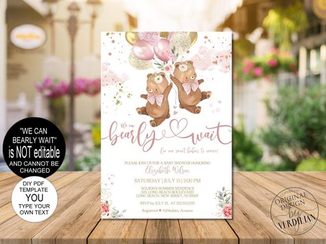 Twins Bearly Wait Baby Shower Invitation TemplatePink Gold | Etsy Twins Baby Shower Invitations, Gold Glitter Confetti, Bearly Wait, Baby Shower Invitation Template, Seating Chart Template, Twins Baby Shower, Gold Baby Showers, Printable Baby Shower Invitations, Baby Bear Baby Shower