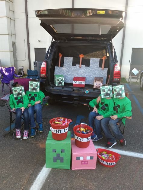 Minecraft trunk or treat Trunk Or Treat Minecraft Ideas, Trunk Or Treat Video Game Theme, Tesla Trunk Or Treat Ideas, Minecraft Trunk Or Treat Ideas, Zelda Trunk Or Treat, Minecraft Trunk Or Treat Ideas For Cars, Trunk Or Treat Minecraft, Minecraft Trunk Or Treat, Trunk Or Treat Truck