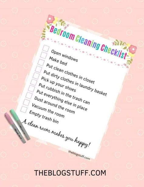 Cleaning Your Room, Bedroom Cleaning Checklist, Clean Room Checklist, Bedroom Cleaning, Room Cleaning Tips, Messy Bedroom, Room Checklist, Cleaning Printable, Clean Your Room