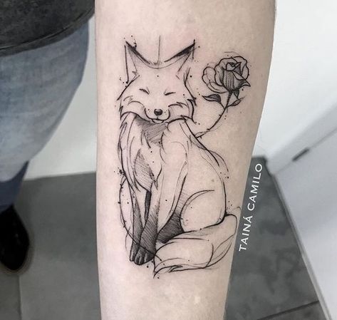 Fox Tattoo Design, Tier Tattoo, Kunst Tattoos, Tattoo Zeichnungen, Cat Tattoos, Inspiration Tattoos, Tiny Tattoo, Fox Tattoo, Rose Tattoo Design